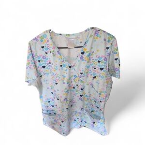 SB Scrubs Multicolor Heart and Floral Women's Scrub Top
